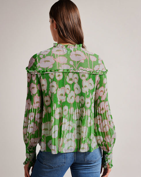 ELLERIE-Tops-Introducing our stunning ELLERIE blouse, featuring a gorgeous poppy print that will add a touch of classic femininity to your wardrobe. A pleated fabric adorned with our exclusive poppy print will brighten up your wardrobe for both casual and dressy occasions. Blouse Poppy print Long blouson sleeves Pleated texture Ruffled V-neck Tie front Boxy fit Amy is 5'9.5" / 1.77m and wears Green in a Ted size 1- Ted Baker Romania